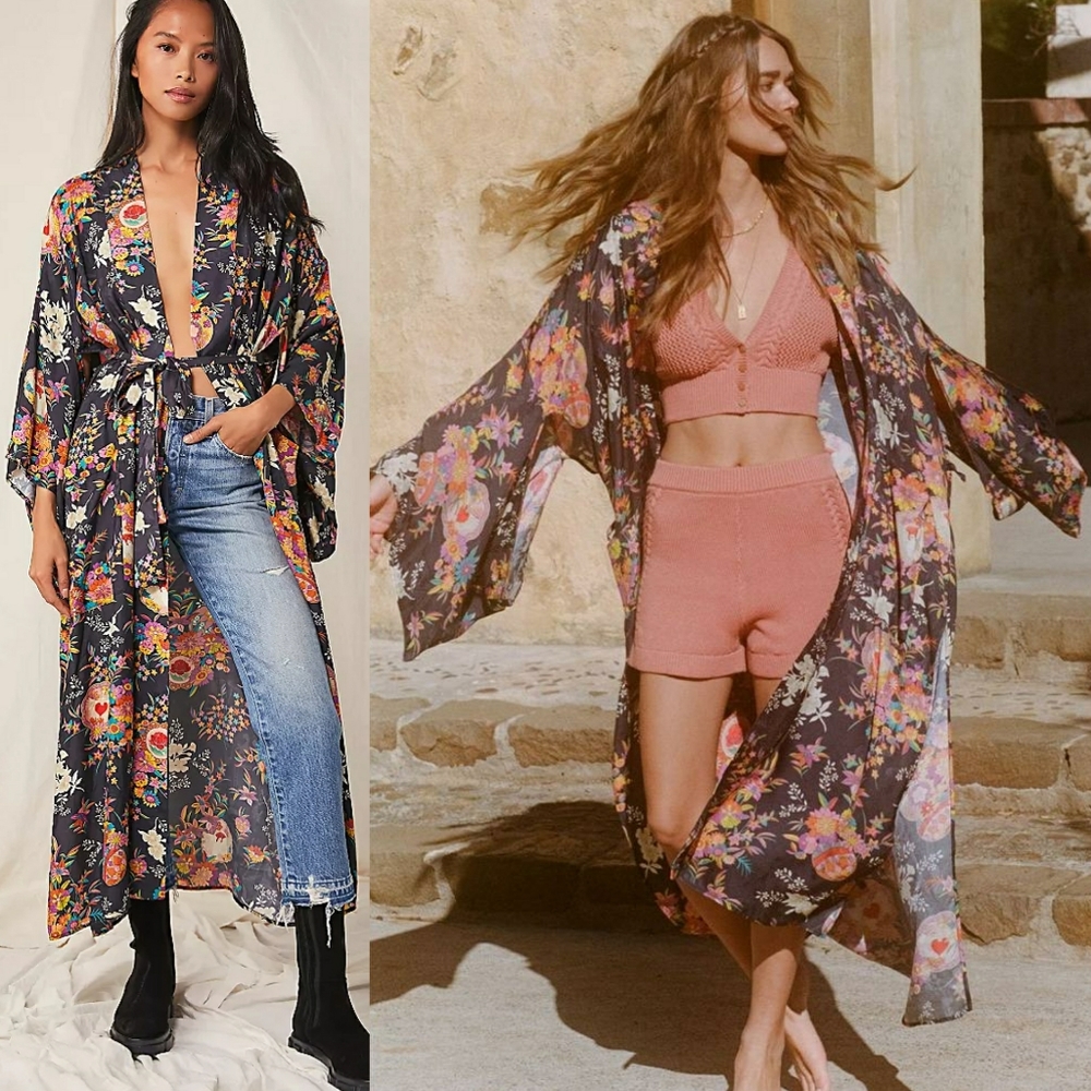 Spell Designs Leo Maxi Robe Kimono Charcoal S / M - Picture 7 of 16